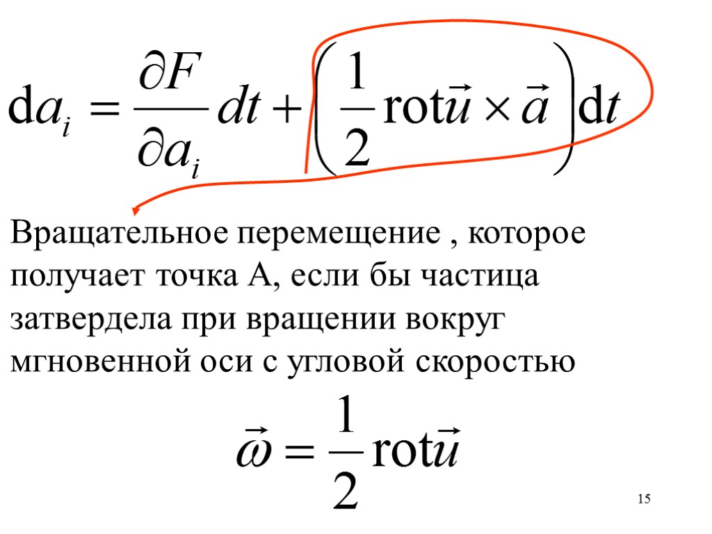 15 Вращательное перемещение , которое получает точка А, если бы частица затвердела при вращении